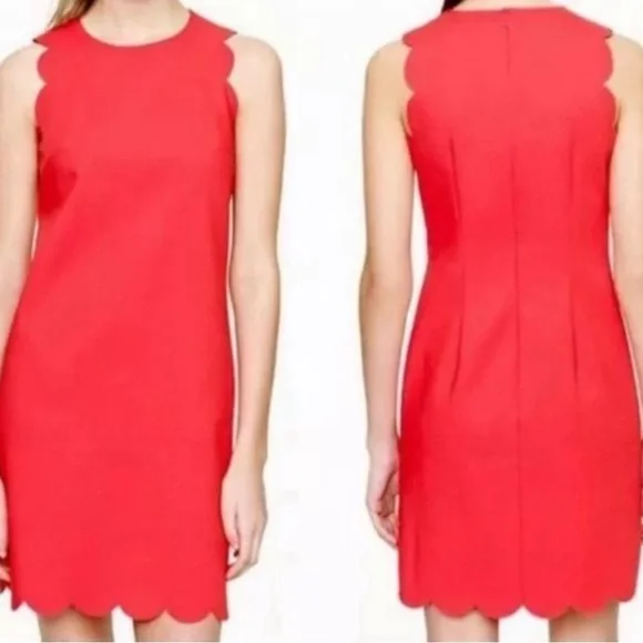J. Crew - Coral Sheath Dress Scalloped Edge Sleeveless - Size 4 - Picture 2 of 9